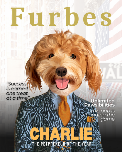 Custom Pet Portrait Furbes Magazine Cover - Fluffes.com