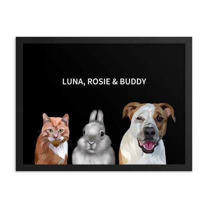 Custom Three Pet Portrait - Fluffes.com