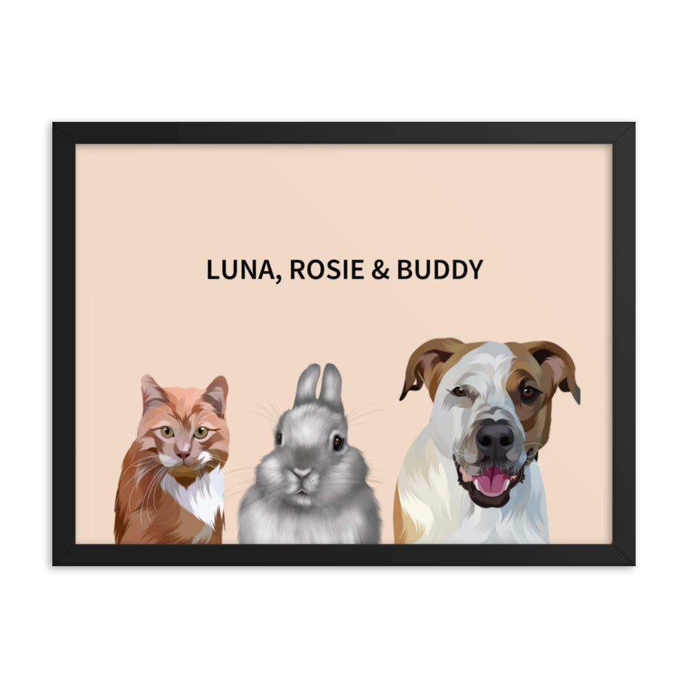 Custom Three Pet Portrait - Fluffes.com