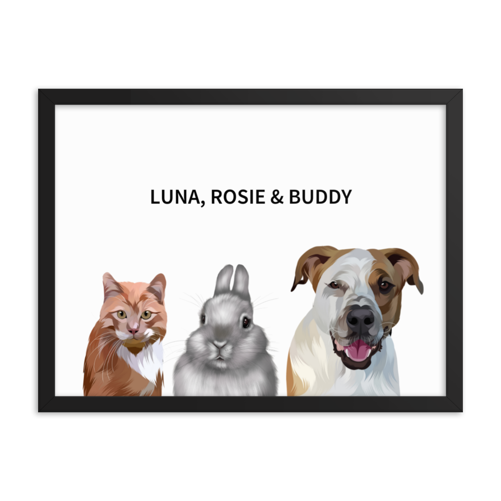 Custom Three Pet Portrait - Fluffes.com