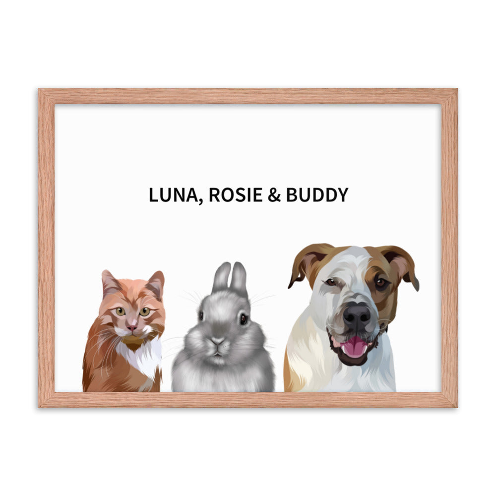 Custom Three Pet Portrait - Fluffes.com