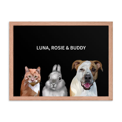 Custom Three Pet Portrait - Fluffes.com