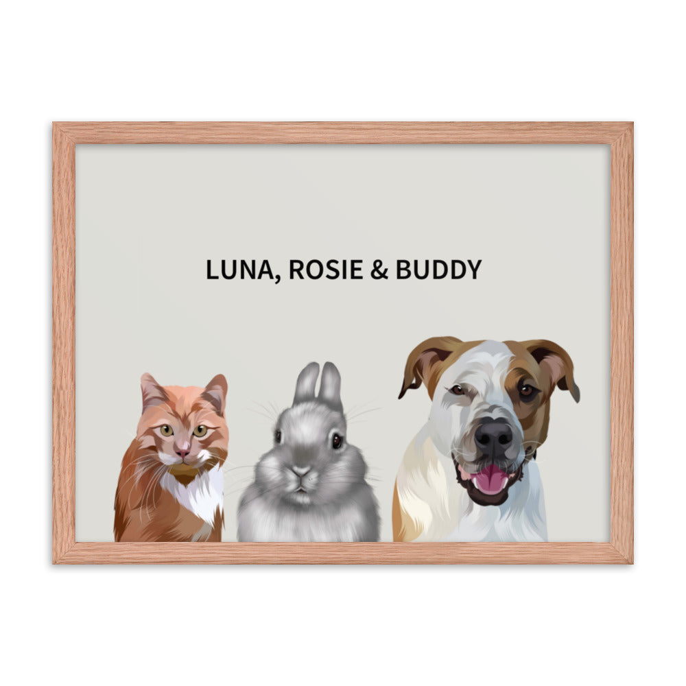 Custom Three Pet Portrait - Fluffes.com