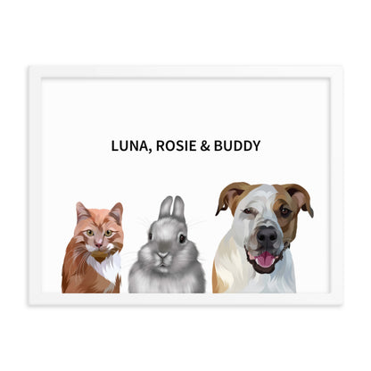 Custom Three Pet Portrait - Fluffes.com