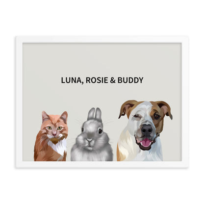 Custom Three Pet Portrait - Fluffes.com